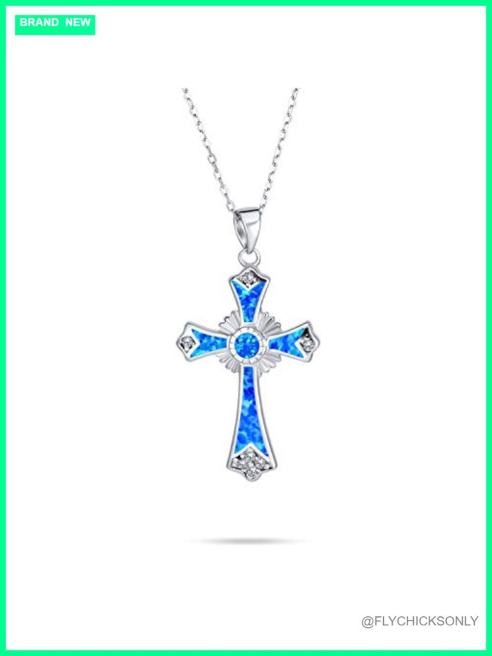 Sterling Silver Created Opal Cross Pendant Necklace